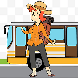 旅游卡通女孩巴士