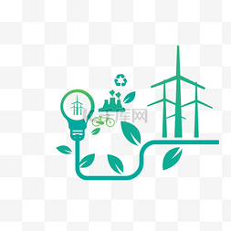 创意灯泡绿色图片_环保发电风车插画