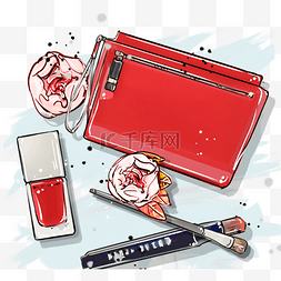 化妆品单品图片_红色香水袋化妆品时尚单品花手绘