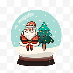 水晶球的雪图片_可爱的圣诞老人和圣诞树水晶球元