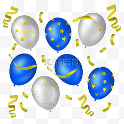 蓝金色气球图片_生日派对金色蓝色气球