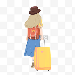 拖行李箱去旅行的女孩