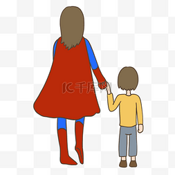 家庭素材下载图片_母亲节母亲是超人插画免抠元素下