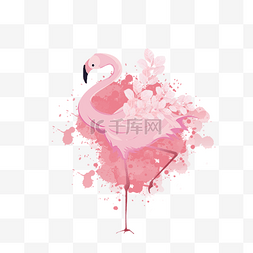 粉色唯美梦幻图片_手绘水彩泼墨粉色火烈鸟