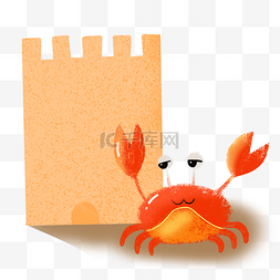 清新夏日海边图片_夏天沙滩螃蟹可爱卡通清新手绘免