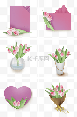 粉色植物花框图片_郁金香盆栽和提示框