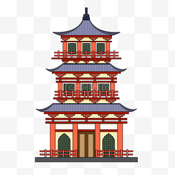 手绘传统风格寺庙建筑