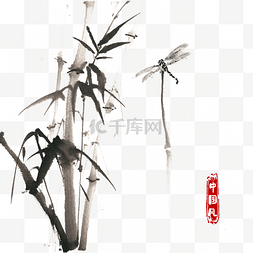 国画水墨中国风竹子图片_中国风竹子与蜻蜓
