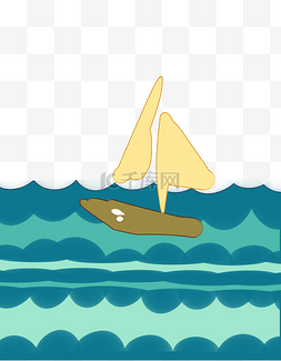 夏天卡通海浪图片_夏日帆船在大海航行