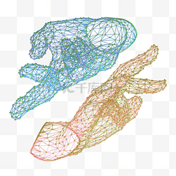 科技线条对称图片_科技智能双手魔幻数据点状黄色蓝