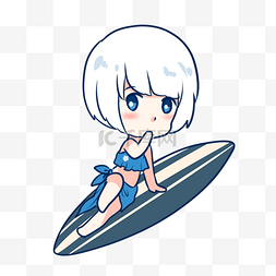 夏日冲浪的短发女孩
