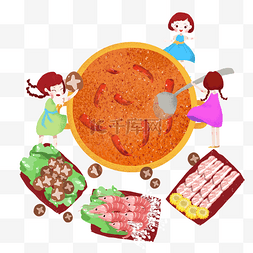 火锅食材插画图片_吃火锅场景食材插画