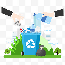 扔垃圾垃圾桶图片_可收物垃圾桶环保地球矢量图