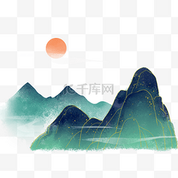 金线深绿色山水风景