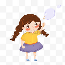 吹气球卡通图片_六一儿童节女孩设计素材