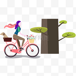 旅游风景卡通图片_骑自行车的卡通女孩
