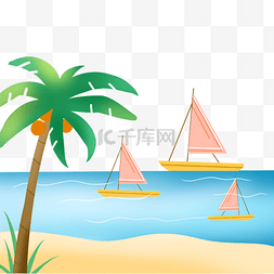 海岛插画元素图片_海岛沙滩矢量插画装饰图案