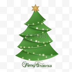 发光金色五角星图片_绿色光效剪纸圣诞树