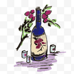 蓝莓水墨手绘图片_新鲜水果蓝莓手绘插画