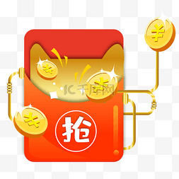 淘宝红包金币图片_矢量抢红包促销标签