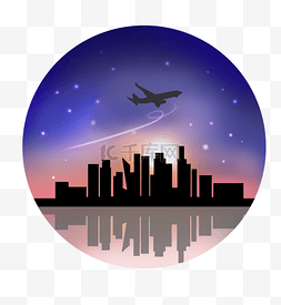 都市星空图片_都市夜空飞机划过