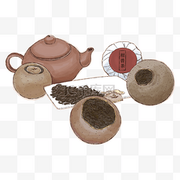 茶壶插画图片_普洱茶茶叶插画