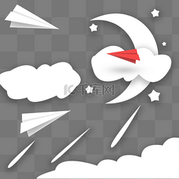 手绘白色飞机图片_月亮剪子风飞机元素