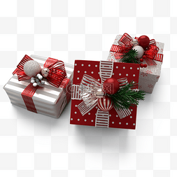 圣诞丝带铃铛图片_蕾丝蝴蝶结圣诞礼盒3d元素
