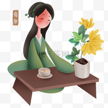 二十四节气霜降赏菊喝粥的古代少女