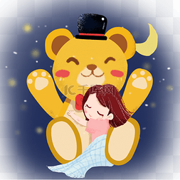 抱着玩偶图片_六一儿童节抱着玩具熊睡觉的女孩