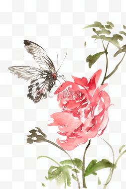 昆虫红色图片_红色花与黑蝴蝶