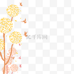 秋天装饰落叶树林飞鸟剪影边框