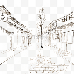 线描稿古城街道