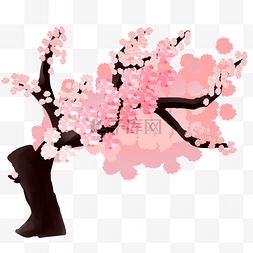 粉色水彩桃花图片_水彩桃花树木