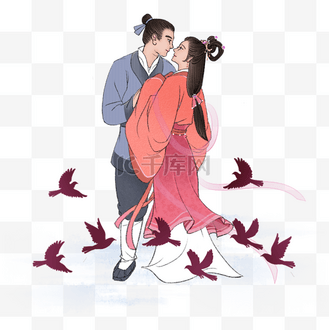 人物古风七夕图片素材_古风七夕鹊桥牛郎织女