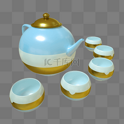 茶具C4D金色蓝色