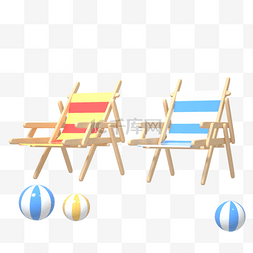 夏季海边素材图片_C4D夏日沙滩海边靠椅玩具球装饰
