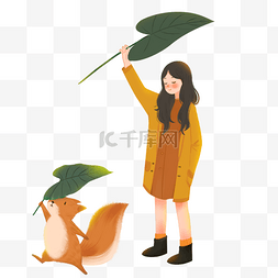 高压躲雨图片_正在躲雨的女孩和松鼠