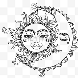 手绘线稿太阳月亮