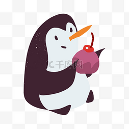 一个捧着甜点的企鹅