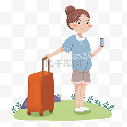 拖着行李旅行图片_女孩拖着行李外出旅游素材