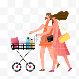 女子美女购物逛街推购物车