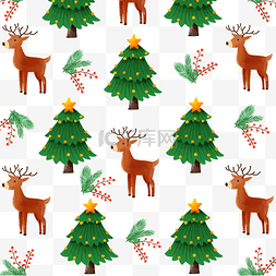 小鹿水彩图片_圣诞树小鹿底纹