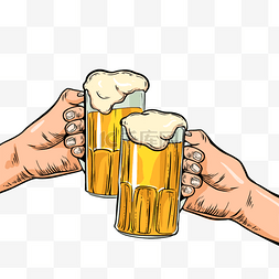 手绘插画聚会图片_啤酒节干杯手绘插画元素
