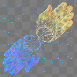 点状黄色图片_科技智能双手魔幻数据点状蓝色黄