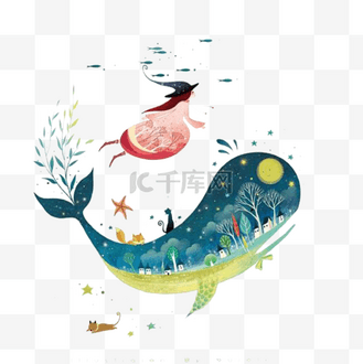 陪着读书图片素材_陪着大鱼玩耍的女孩