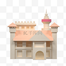 清新建筑背景图片_C4D立体卡通城堡