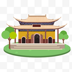 绿树图片_扁平风绿树寺庙