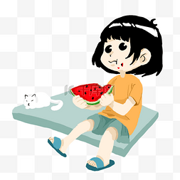 休闲椅cad图片_夏日素材吃西瓜的小孩