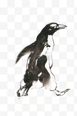 行走的企鹅水墨画PNG免抠素材